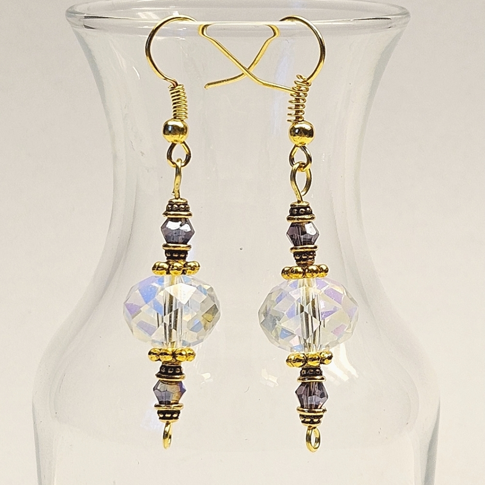 AB And Purple Crystal Glass Beaded Earrings